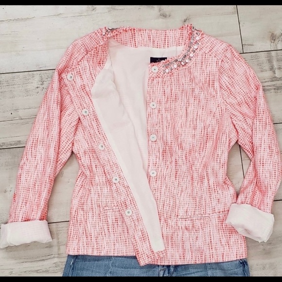 NYDJ Jackets & Blazers - NYDJ Tweed Rhinestone Blazer Jacket. NWT. Size M.